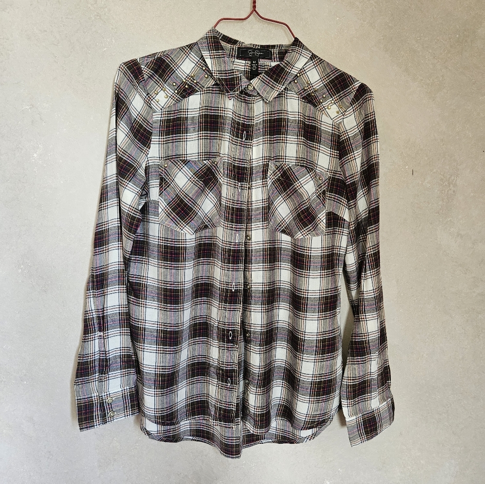 Jessica Simpson M womens plaid button up shirt